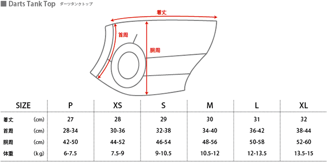 ダーツタンクトップのサイズ